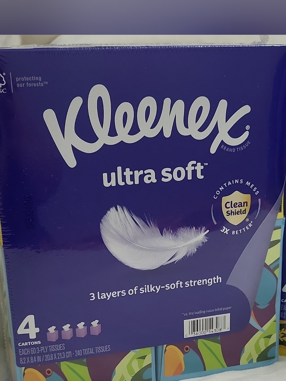 Kleenex Ultra Soft 3-Ply Tissue Box 4 Pack Clean Shield Floral Design On Boxes - Picture 7 of 9